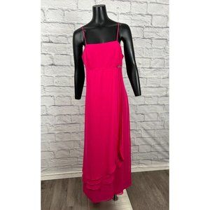 Poly Formal Dress Pink Layered Spaghetti Strap Evening Gown Rhinestone Pin Sz XL